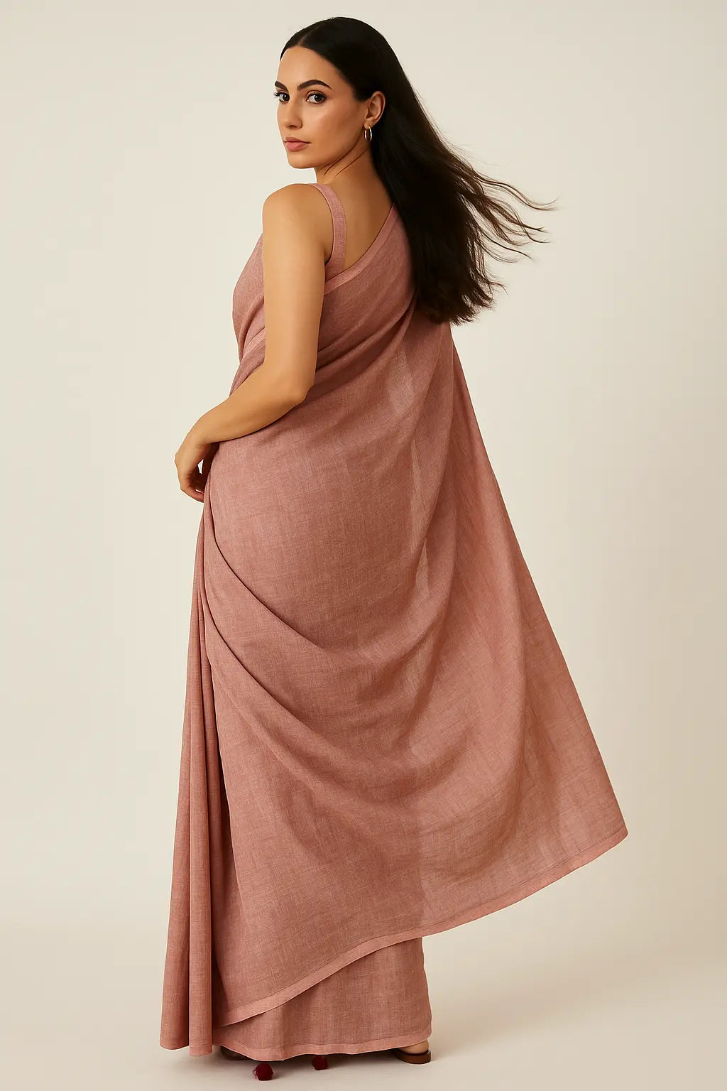 BITE THE DUST | Mul Cotton | Indidha Saree -  Pure Mul Cotton Saree in Dusty Rose | Handloom & Lightweight  Shop this handloom pure mul cotton saree in dusty rose. Lightweight, breathable & skin-friendly — perfect for daily wear with timeless elegance.