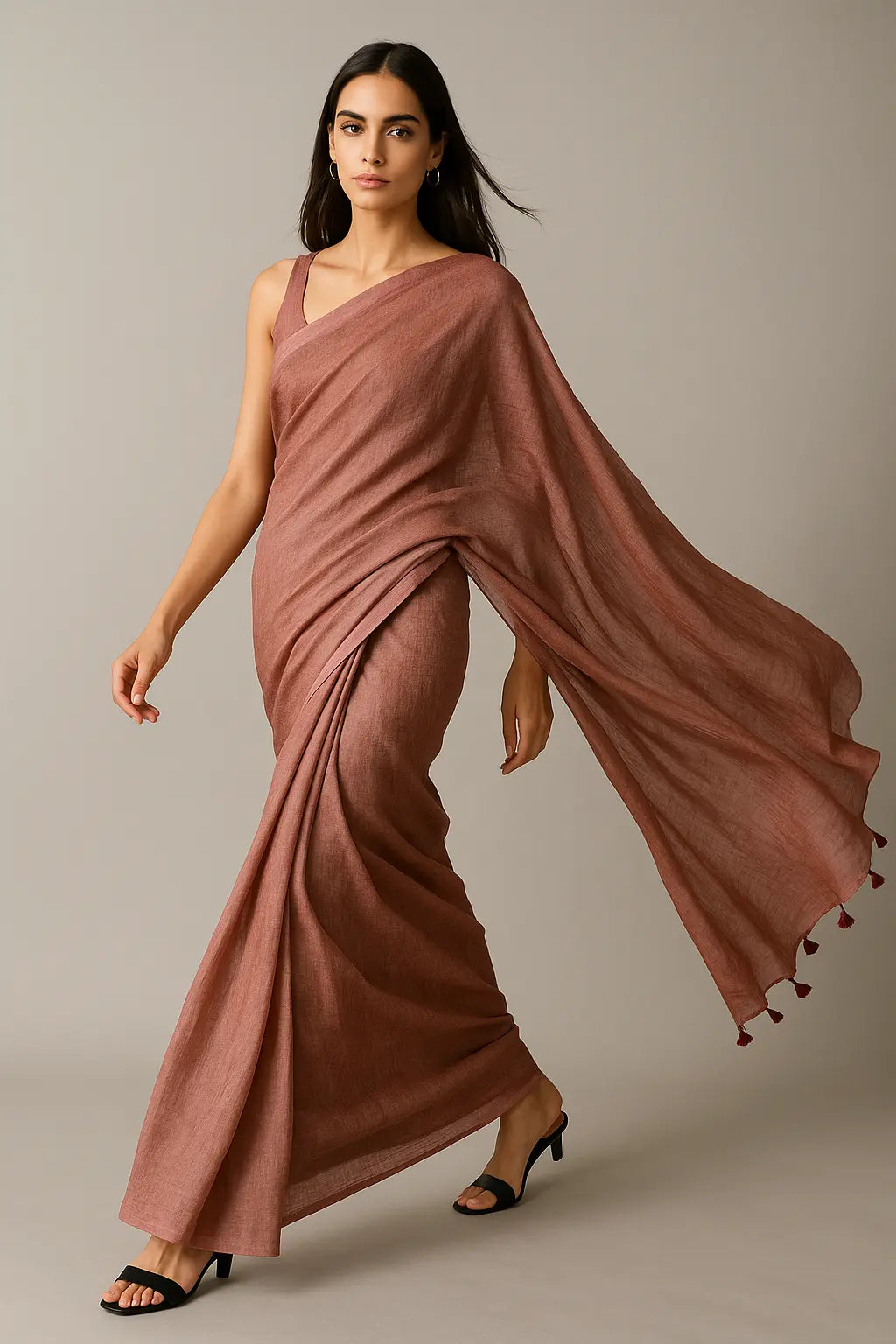 BITE THE DUST | Mul Cotton | Indidha Saree -  Pure Mul Cotton Saree in Dusty Rose | Handloom & Lightweight  Shop this handloom pure mul cotton saree in dusty rose. Lightweight, breathable & skin-friendly — perfect for daily wear with timeless elegance.