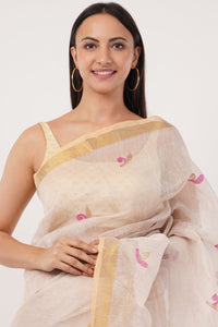Puja Malakar, Fulia Saree BLUSH BLOSSOM | Linen Tissue | Indidha Saree