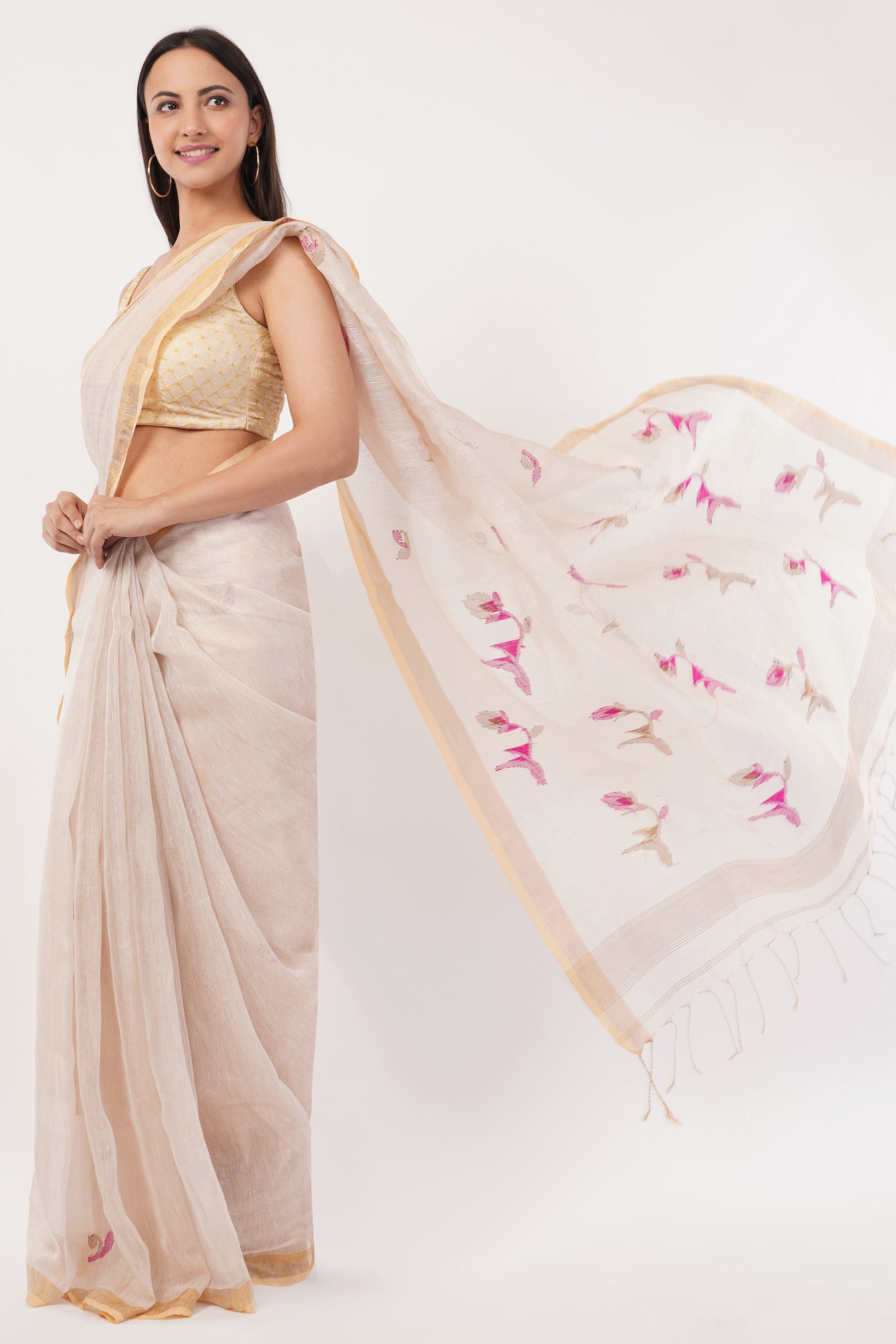 Puja Malakar, Fulia Saree BLUSH BLOSSOM | Linen Tissue | Indidha Saree