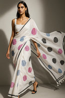 BREEZY DOTS | Mul Cotton | Indidha Saree -  Lightweight Mul Cotton Saree with Polka Dots – Shop Now!  Looking for an easy-to-drape saree? This breathable mul cotton saree with vibrant polka dots and a timeless black border is just what you need!