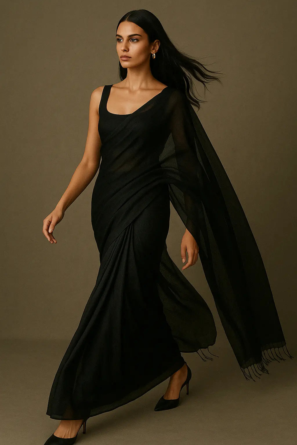 CHARCOAL DUST | Handloom Tissue | Indidha Saree