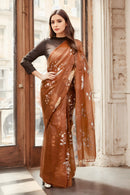 Surbhi Silk Fab, BGP Saree Brown CREST | Organza Kota Embroidery | Indidha Saree