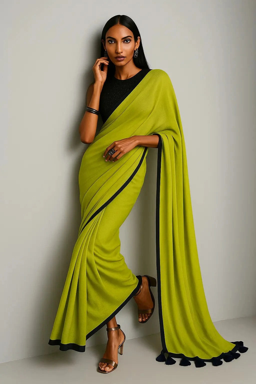 Chartreuse Charm | Mul Cotton | Indidha Saree