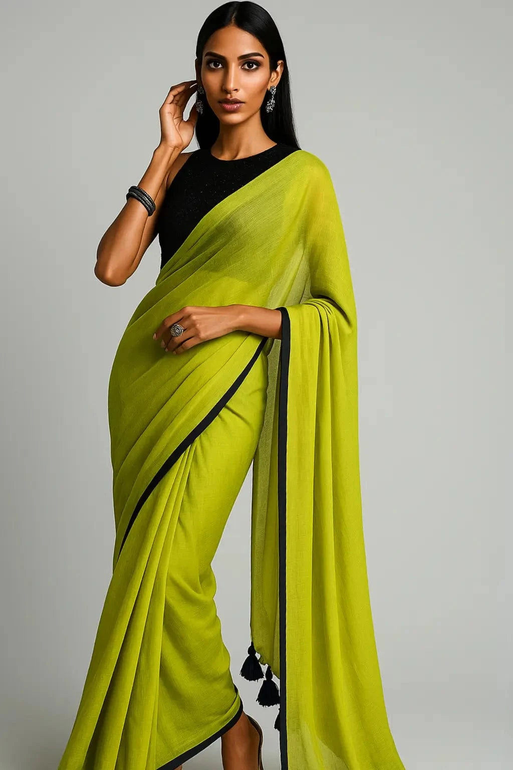 Chartreuse Charm | Mul Cotton | Indidha Saree