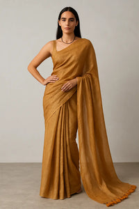 GLIDED GOLD | Linen Tissue | Indidha Saree -  Buy Glided Gold Saree online at Indidha  Shop the Glided Gold Saree at Indidha. Rich in texture and color, this saree offers a luxurious and grand look for your special events.
