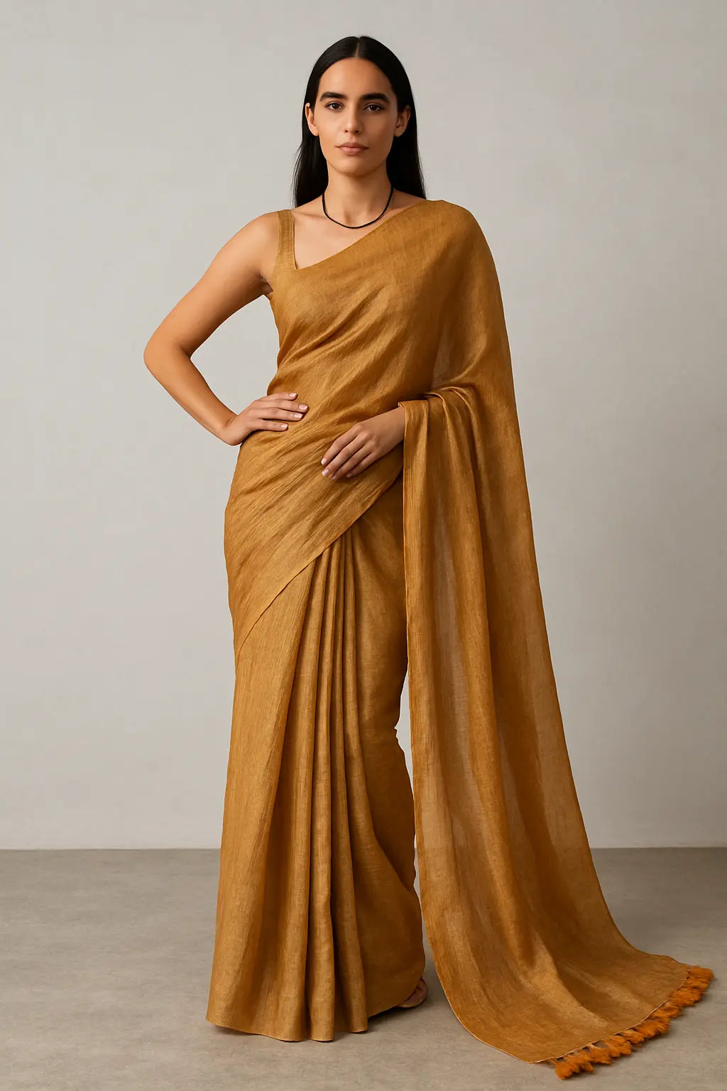 GLIDED GOLD | Linen Tissue | Indidha Saree