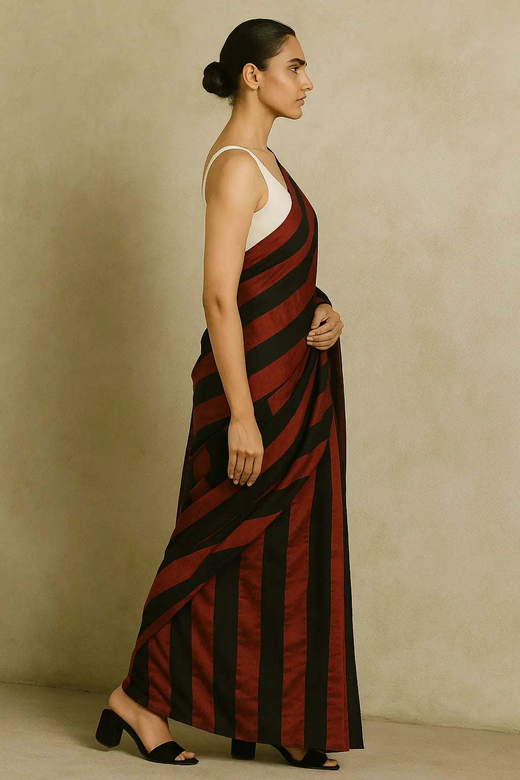 CRIMSON STRIPES | Pure Cotton | Indidha Saree