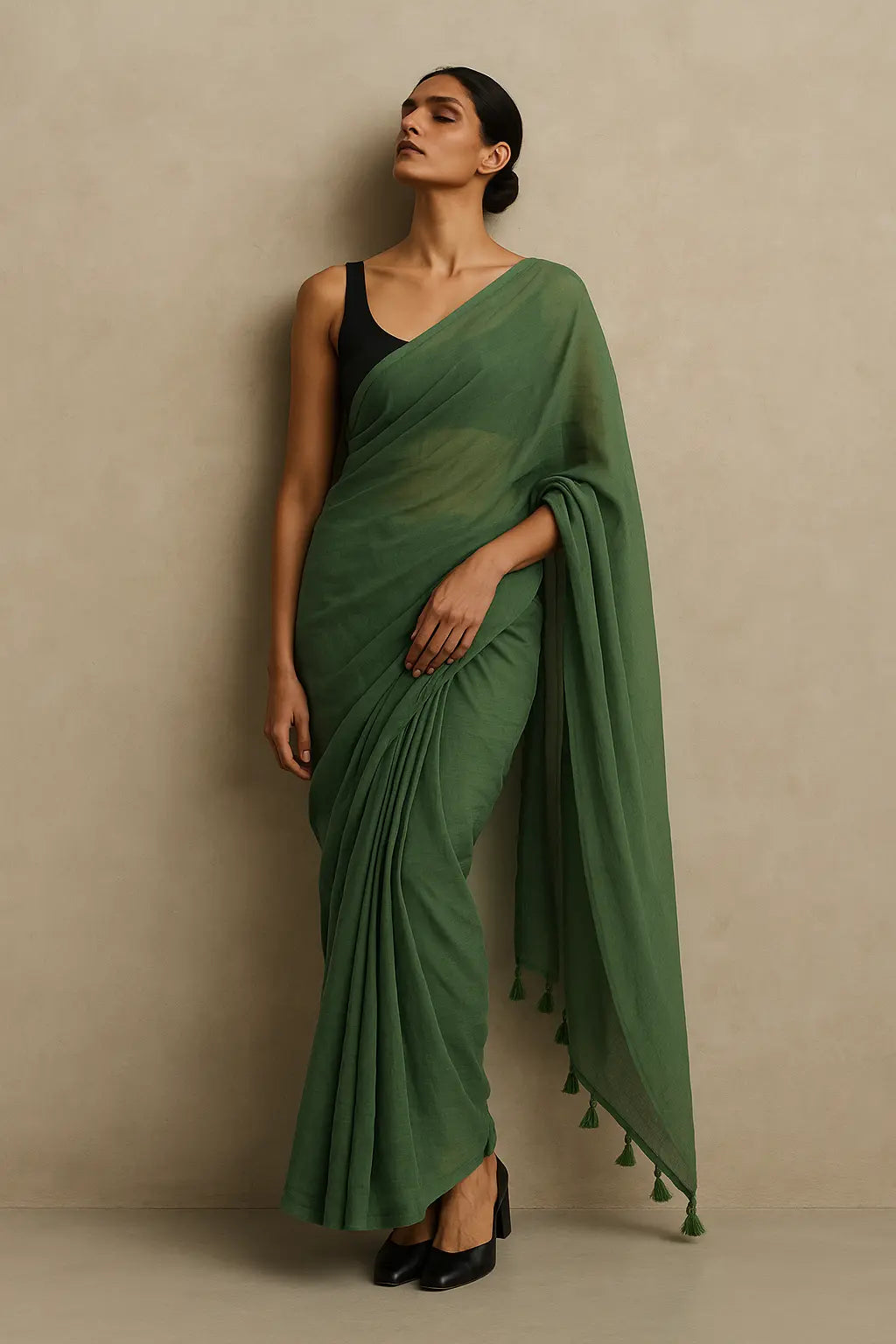 Dark Grace | Handloom Mul Cotton | Indidha Saree