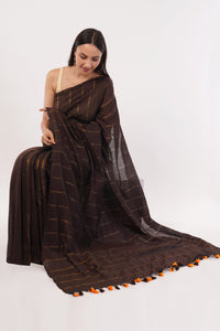 Suman SantiPur Saree EARTHY COFFEE | Khadi Cotton | Indidha Saree