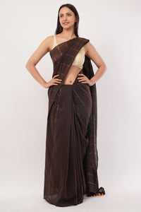Suman SantiPur Saree EARTHY COFFEE | Khadi Cotton | Indidha Saree