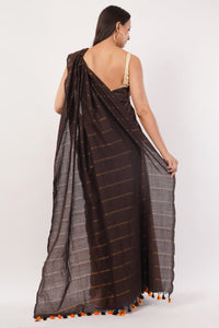 Suman SantiPur Saree EARTHY COFFEE | Khadi Cotton | Indidha Saree