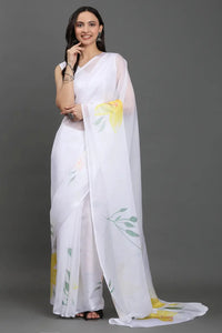 ETHEREAL PETALS | Organza | Indidha Saree -  ETHEREAL PETALS - Hand-painted White Organza Saree | Ethereal Floral Elegance  Shop Ethereal Petals, a premium white organza saree handpainted with soft florals. Lightweight, elegant, and perfect for summer occasions. Limited pieces only.

