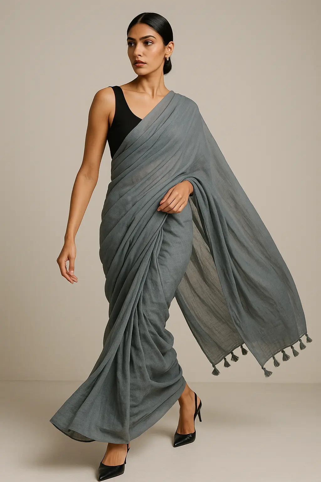 Evening Mist | Handloom Mul Cotton | Indidha Saree