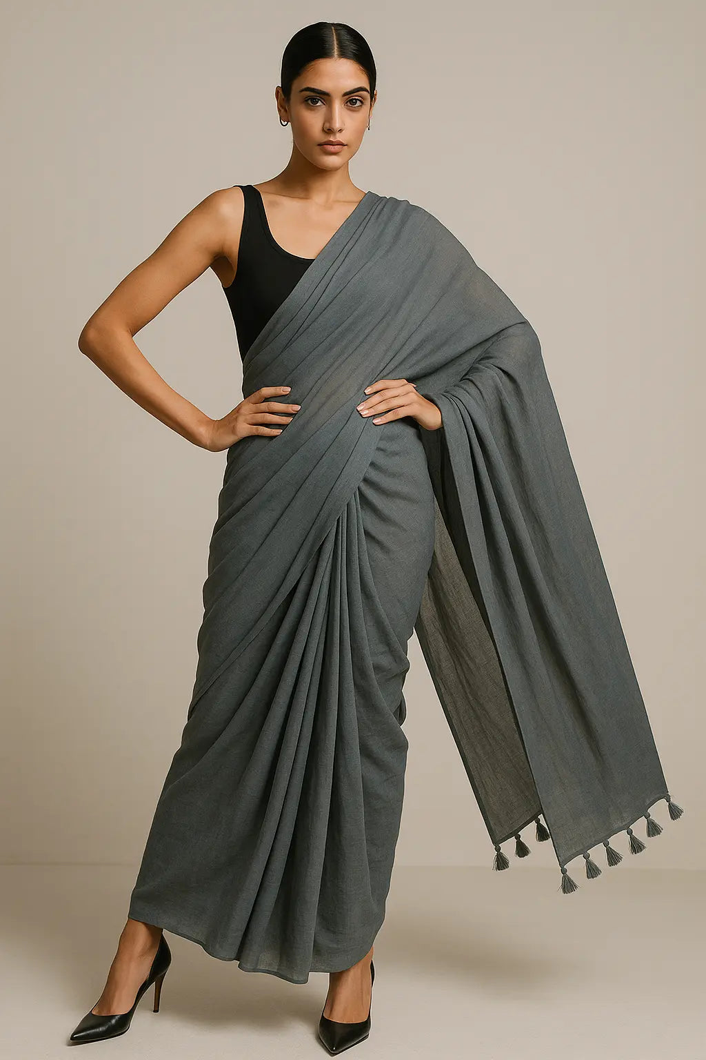 Evening Mist | Handloom Mul Cotton | Indidha Saree