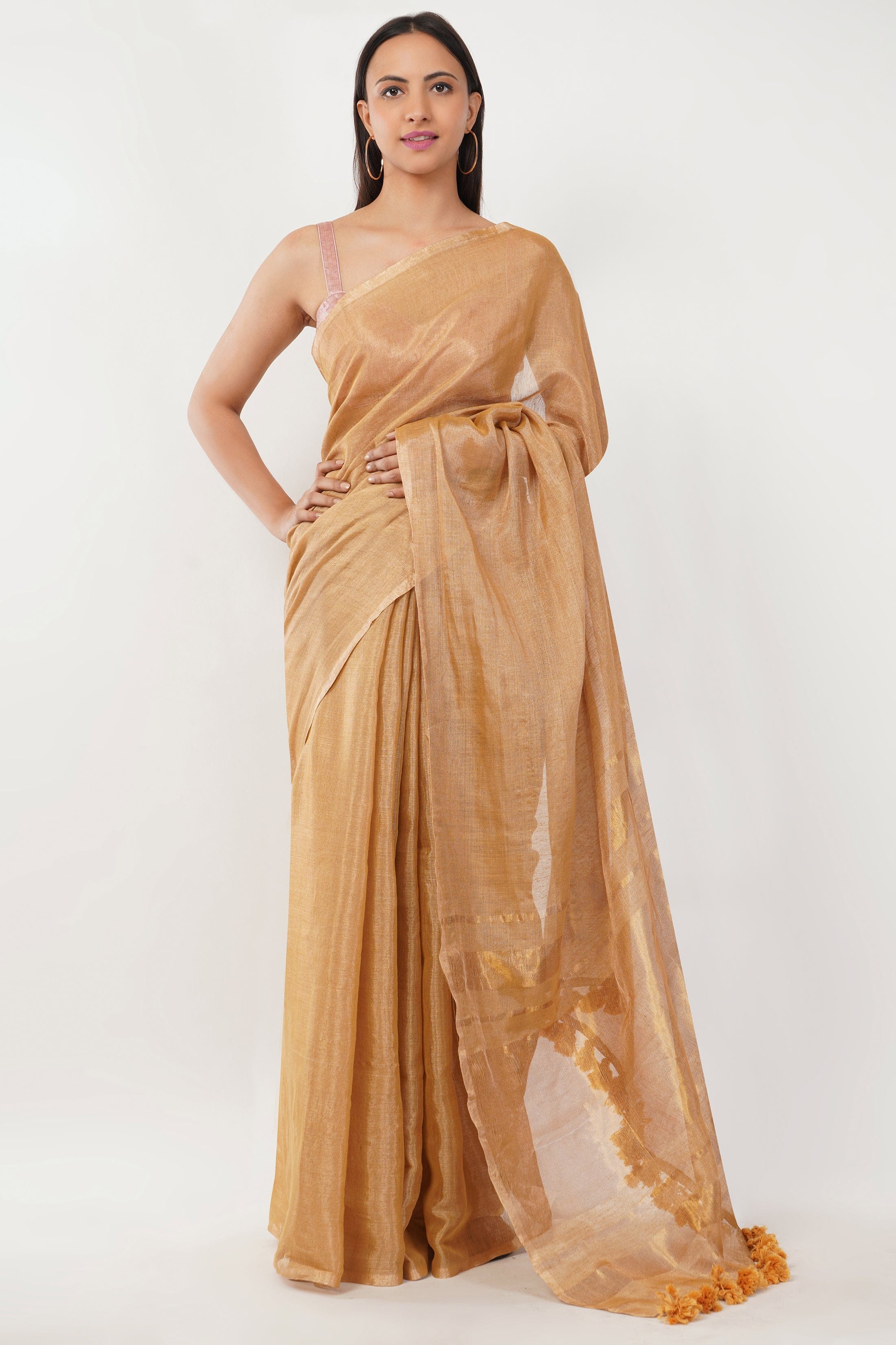 GLIDED GOLD | Linen Tissue | Indidha Saree