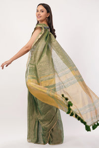 Puja Malakar, Fulia Saree GLIDED GREEN | Linen Tissue | Indidha Saree