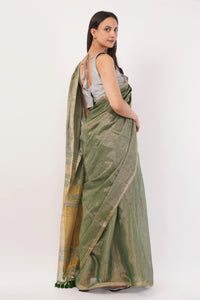 Puja Malakar, Fulia Saree GLIDED GREEN | Linen Tissue | Indidha Saree