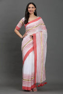 GULABI NOOR | Pure Cotton | Indidha Saree -  Gulaabi Noor - Blush Pink Handloom Cotton Saree | Indidha  Shop Gulaabi Noor – a pure cotton handloom saree with blush pink, gold, and white stripes. Soft, breezy, and elegant—perfect for summer wear. Only at Indidha.