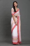 GULABI NOOR | Pure Cotton | Indidha Saree -  Gulaabi Noor - Blush Pink Handloom Cotton Saree | Indidha  Shop Gulaabi Noor – a pure cotton handloom saree with blush pink, gold, and white stripes. Soft, breezy, and elegant—perfect for summer wear. Only at Indidha.