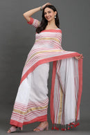 GULABI NOOR | Pure Cotton | Indidha Saree -  Gulaabi Noor - Blush Pink Handloom Cotton Saree | Indidha  Shop Gulaabi Noor – a pure cotton handloom saree with blush pink, gold, and white stripes. Soft, breezy, and elegant—perfect for summer wear. Only at Indidha.