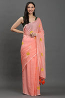 GULBAHAR | Mul Cotton | Indidha Saree -  Gulbahaar - Handloom Mul Cotton Peach Saree | Lightweight & Elegant Summer Drape  Discover Gulbahaar – a handloom mul cotton peach saree with delicate yellow embroidery. Lightweight, breathable, and perfect for effortless summer elegance. Shop now!