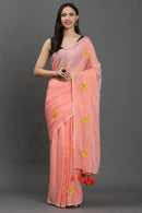 GULBAHAR | Mul Cotton | Indidha Saree -  Gulbahaar - Handloom Mul Cotton Peach Saree | Lightweight & Elegant Summer Drape  Discover Gulbahaar – a handloom mul cotton peach saree with delicate yellow embroidery. Lightweight, breathable, and perfect for effortless summer elegance. Shop now!