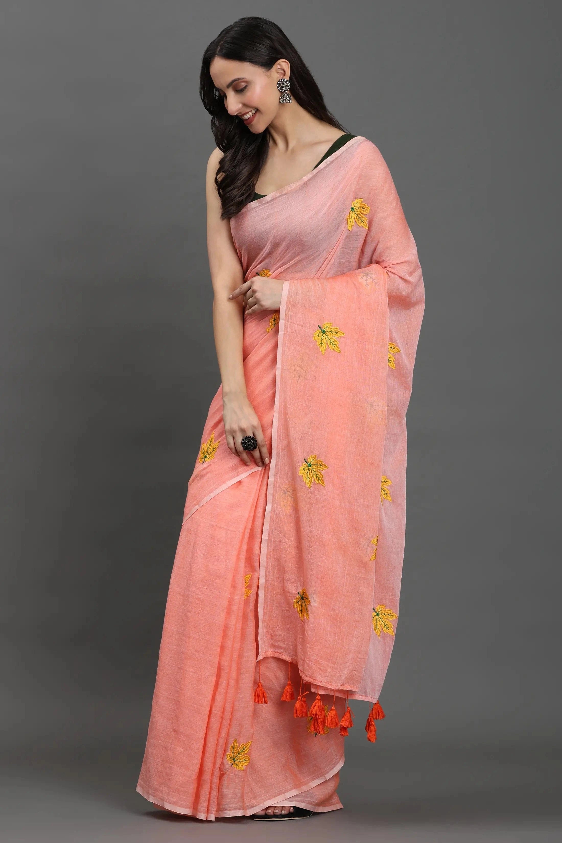 GULBAHAR | Mul Cotton | Indidha Saree -  Gulbahaar - Handloom Mul Cotton Peach Saree | Lightweight & Elegant Summer Drape  Discover Gulbahaar – a handloom mul cotton peach saree with delicate yellow embroidery. Lightweight, breathable, and perfect for effortless summer elegance. Shop now!