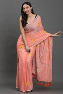 GULBAHAR | Mul Cotton | Indidha Saree -  Gulbahaar - Handloom Mul Cotton Peach Saree | Lightweight & Elegant Summer Drape  Discover Gulbahaar – a handloom mul cotton peach saree with delicate yellow embroidery. Lightweight, breathable, and perfect for effortless summer elegance. Shop now!