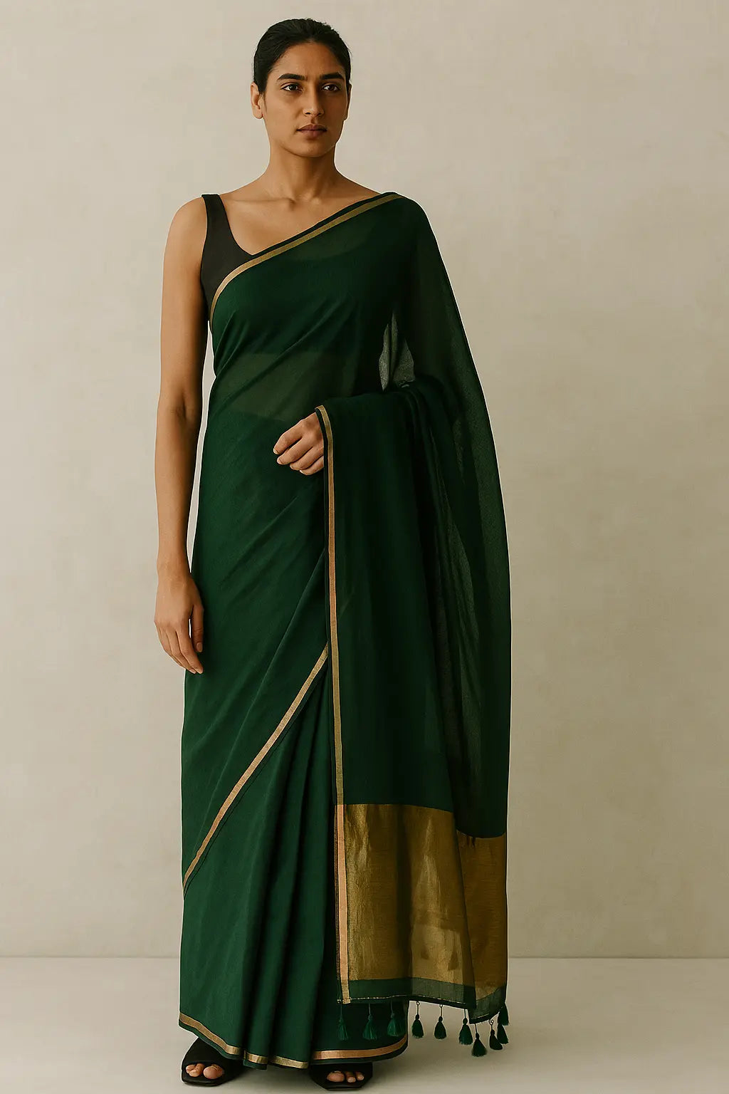 Saanjh in Green | Mul Cotton | Indidha Saree
