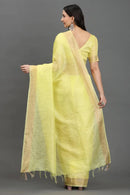 HALDI HAZE | Kota Linen | Indidha Saree -  Handloom Yellow Kota Linen Saree with Zari Border | Indidha  Shop breathable and elegant handloom Kota linen saree in soft yellow with golden zari. Perfect for festive wear. Lightweight. Timeless. Graceful.