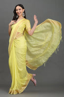 HALDI HAZE | Kota Linen | Indidha Saree -  Handloom Yellow Kota Linen Saree with Zari Border | Indidha  Shop breathable and elegant handloom Kota linen saree in soft yellow with golden zari. Perfect for festive wear. Lightweight. Timeless. Graceful.