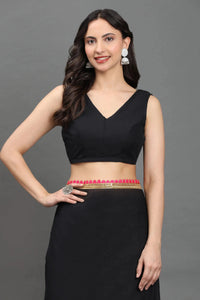 MIDNIGHT GULABO | Mul cotton | Indidha Saree -  Black Handloom Mul Cotton Saree with Pink Border – Lightweight & Elegant | Indidha  Shop the stunning black handloom mul cotton saree with pink scallop border and golden zari. Lightweight, breathable, and perfect for effortless festive styling.