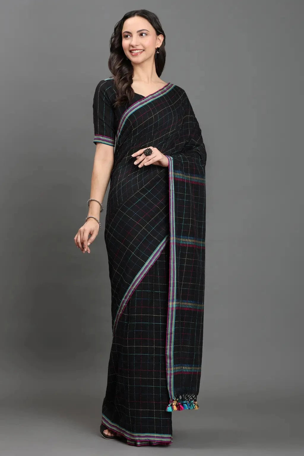 MIDNIGHT KANTHA | Pure Cotton | Indidha Saree -  Black Cotton Saree with Kantha Work | Buy Online  Buy our Pure Cotton Kantha Saree online. Features hand-stitched Kantha work, soft cotton fabric, and a stylish design. Perfect for everyday elegance.