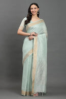 MOONMINT MUSE | Kota Linen | Indidha Saree -  Pastel Mint Handloom Kota Linen Saree with Zari Border  Drape grace in our pastel mint Kota linen saree with a golden zari border. Lightweight, breathable, and handwoven for effortless elegance.