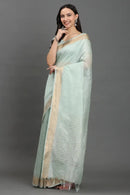 MOONMINT MUSE | Kota Linen | Indidha Saree -  Pastel Mint Handloom Kota Linen Saree with Zari Border  Drape grace in our pastel mint Kota linen saree with a golden zari border. Lightweight, breathable, and handwoven for effortless elegance.
