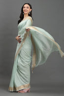 MOONMINT MUSE | Kota Linen | Indidha Saree -  Pastel Mint Handloom Kota Linen Saree with Zari Border  Drape grace in our pastel mint Kota linen saree with a golden zari border. Lightweight, breathable, and handwoven for effortless elegance.