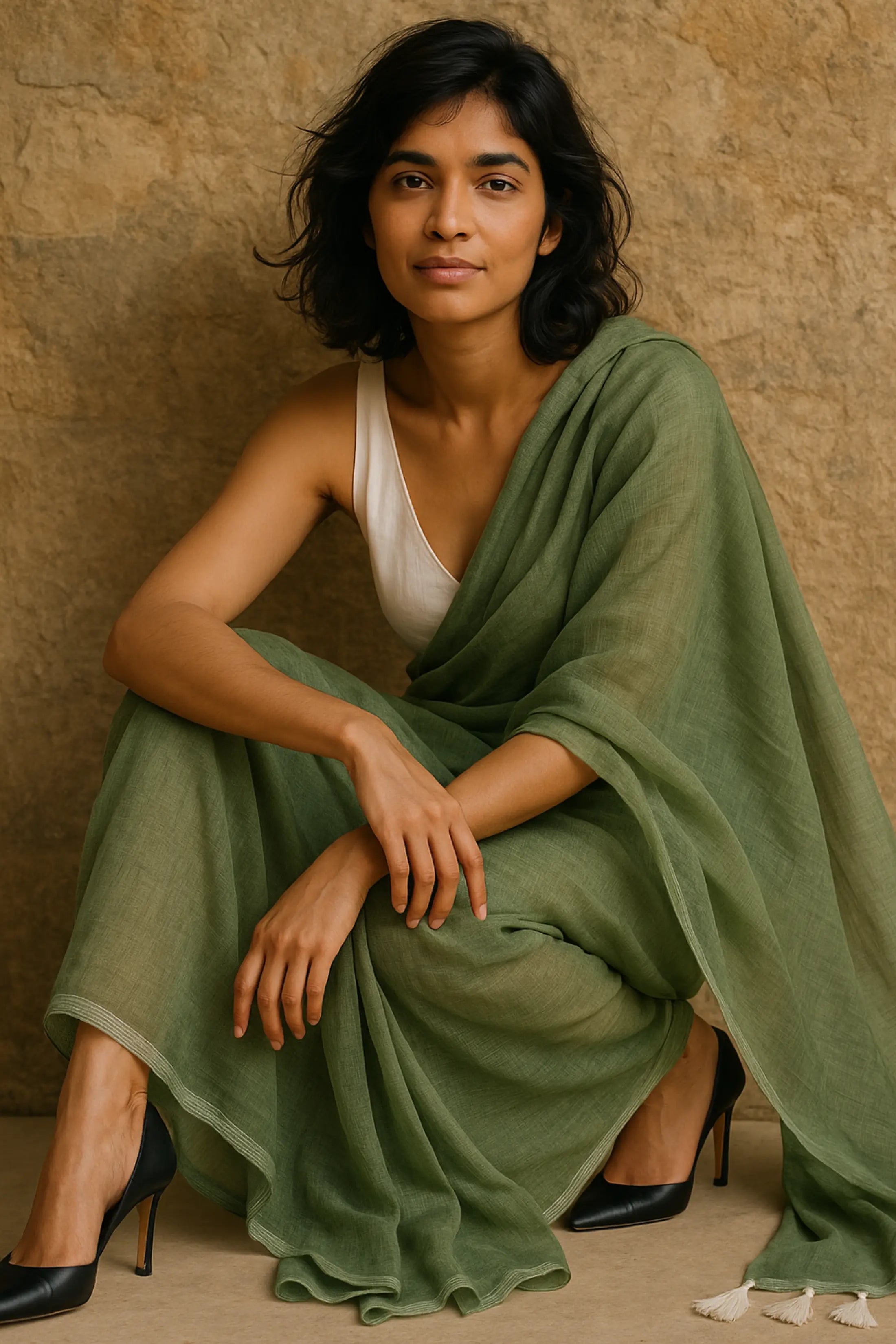 Moss Haze | Handloom Mul Cotton | Indidha Saree