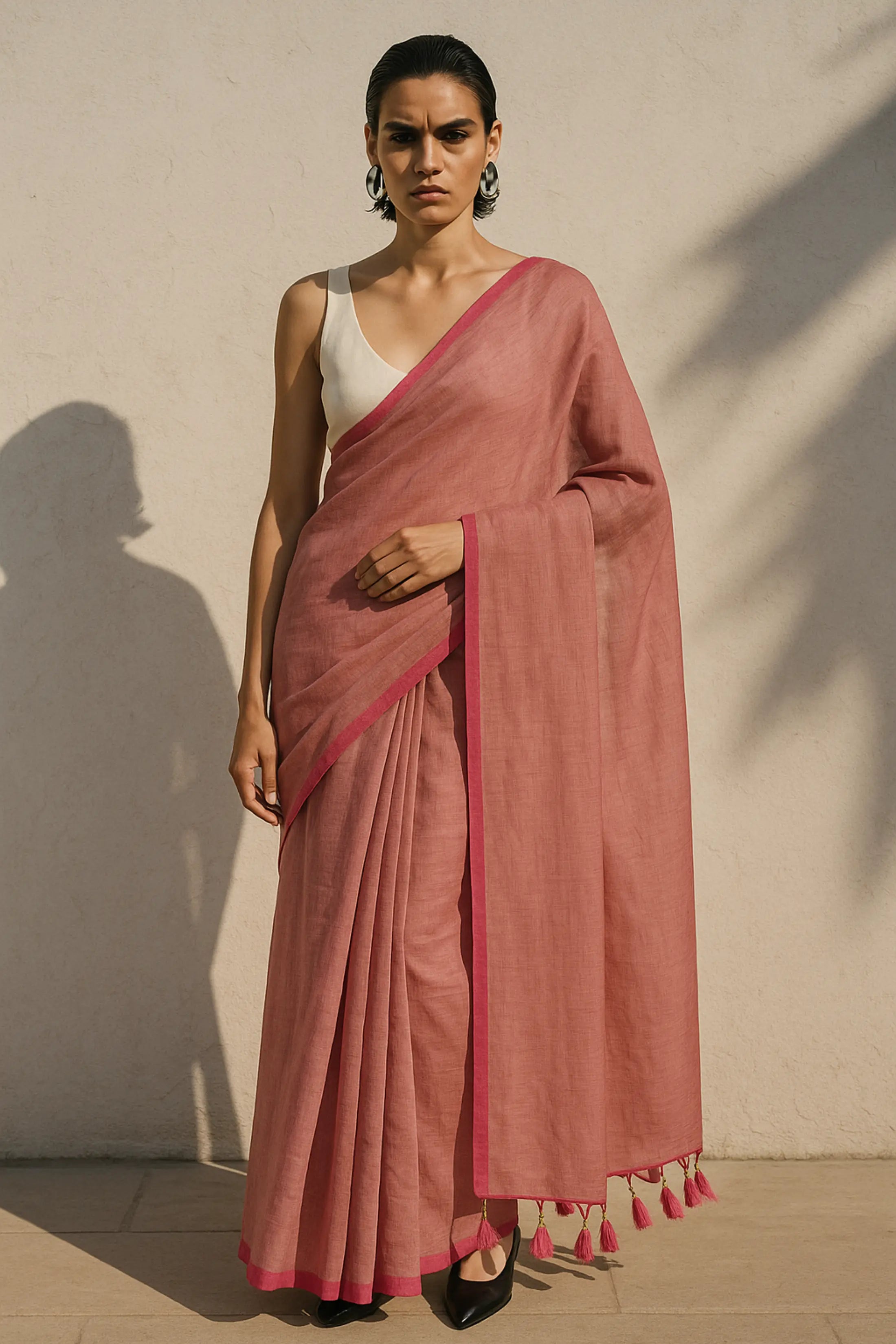 Muted Cherry | Handloom Mul Cotton | Indidha Saree