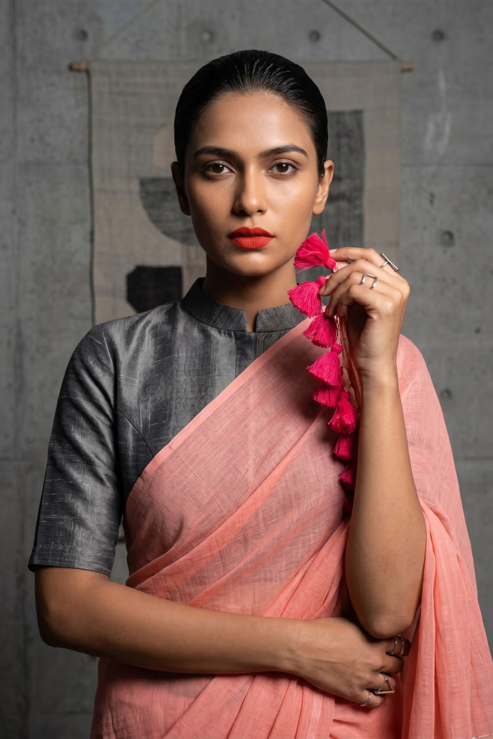 Stark Coral | Mul Cotton | Indidha Saree