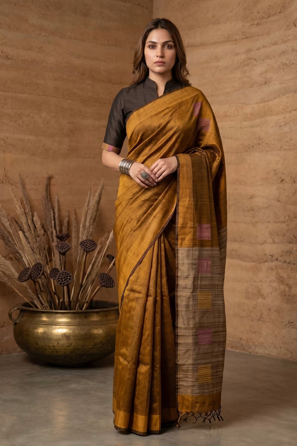 RUST SQUARE | Dupion Silk | Indidha Saree