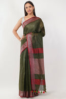 National Handloom, BGP Saree OLIVE HARVEST | Linen by Linen | Indidha Saree