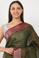 National Handloom, BGP Saree OLIVE HARVEST | Linen by Linen | Indidha Saree