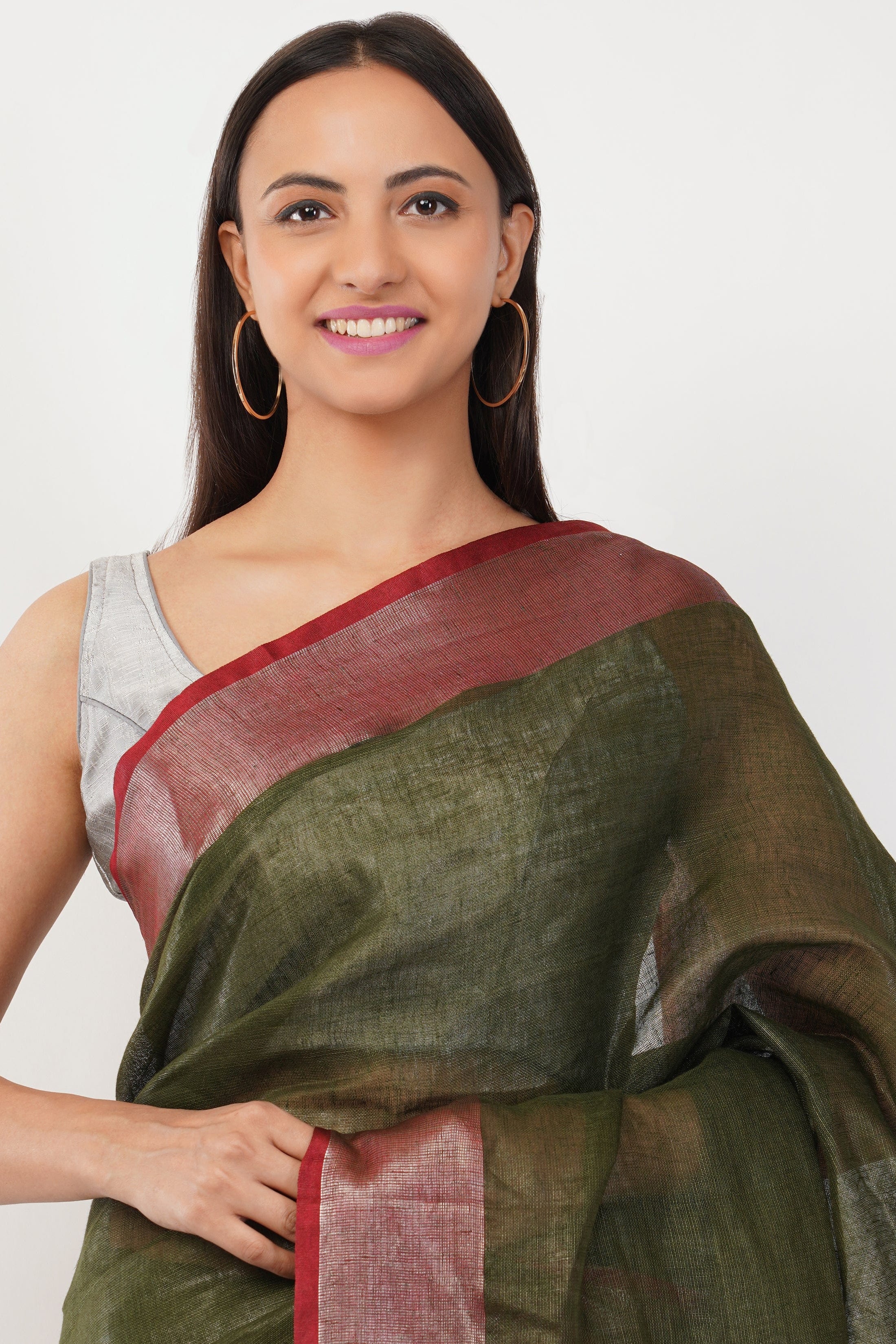 National Handloom, BGP Saree OLIVE HARVEST | Linen by Linen | Indidha Saree