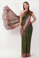 National Handloom, BGP Saree OLIVE HARVEST | Linen by Linen | Indidha Saree
