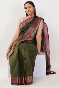 National Handloom, BGP Saree OLIVE HARVEST | Linen by Linen | Indidha Saree