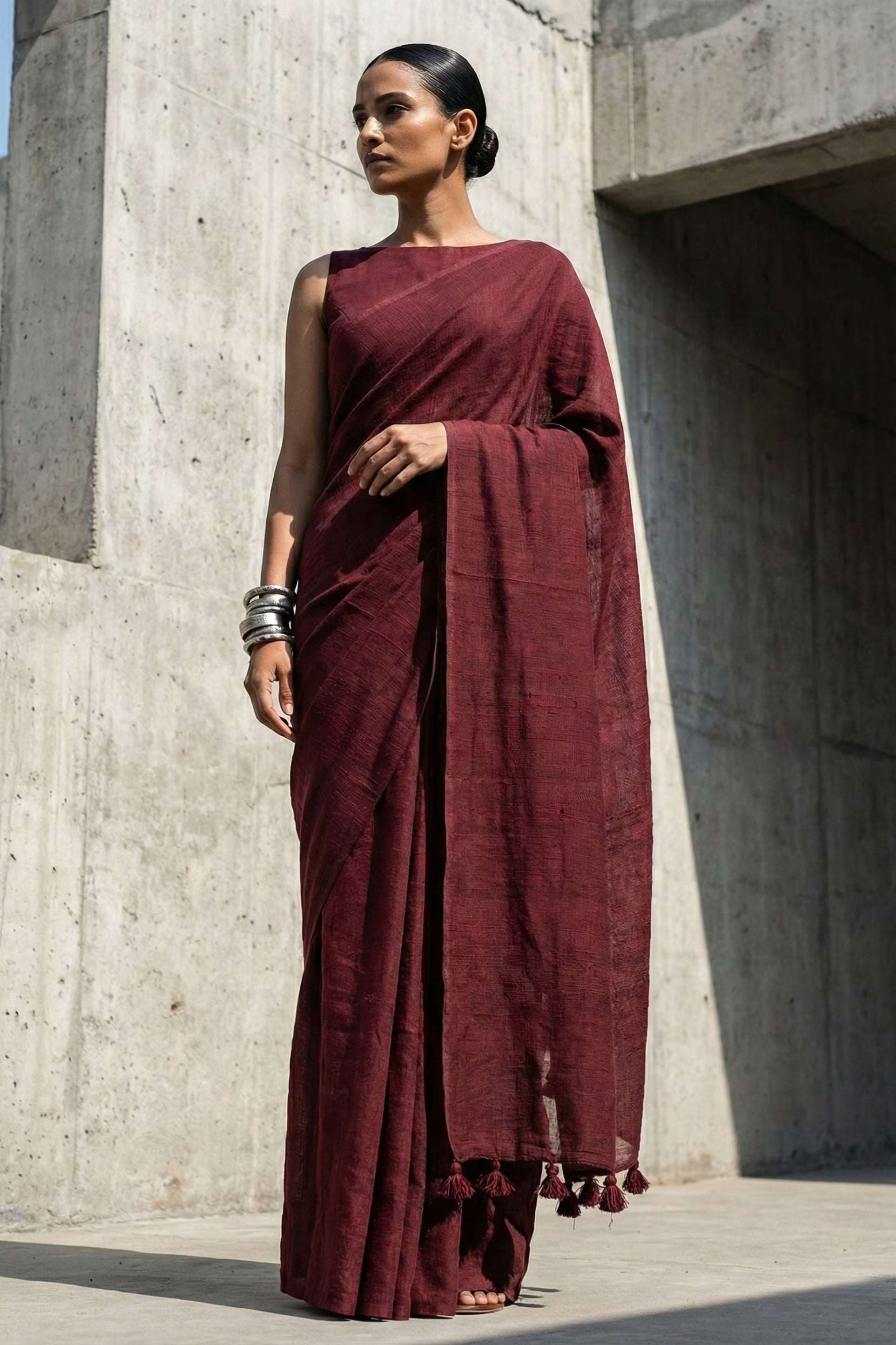Oxide Maroon | Slub Cotton | Indidha Saree