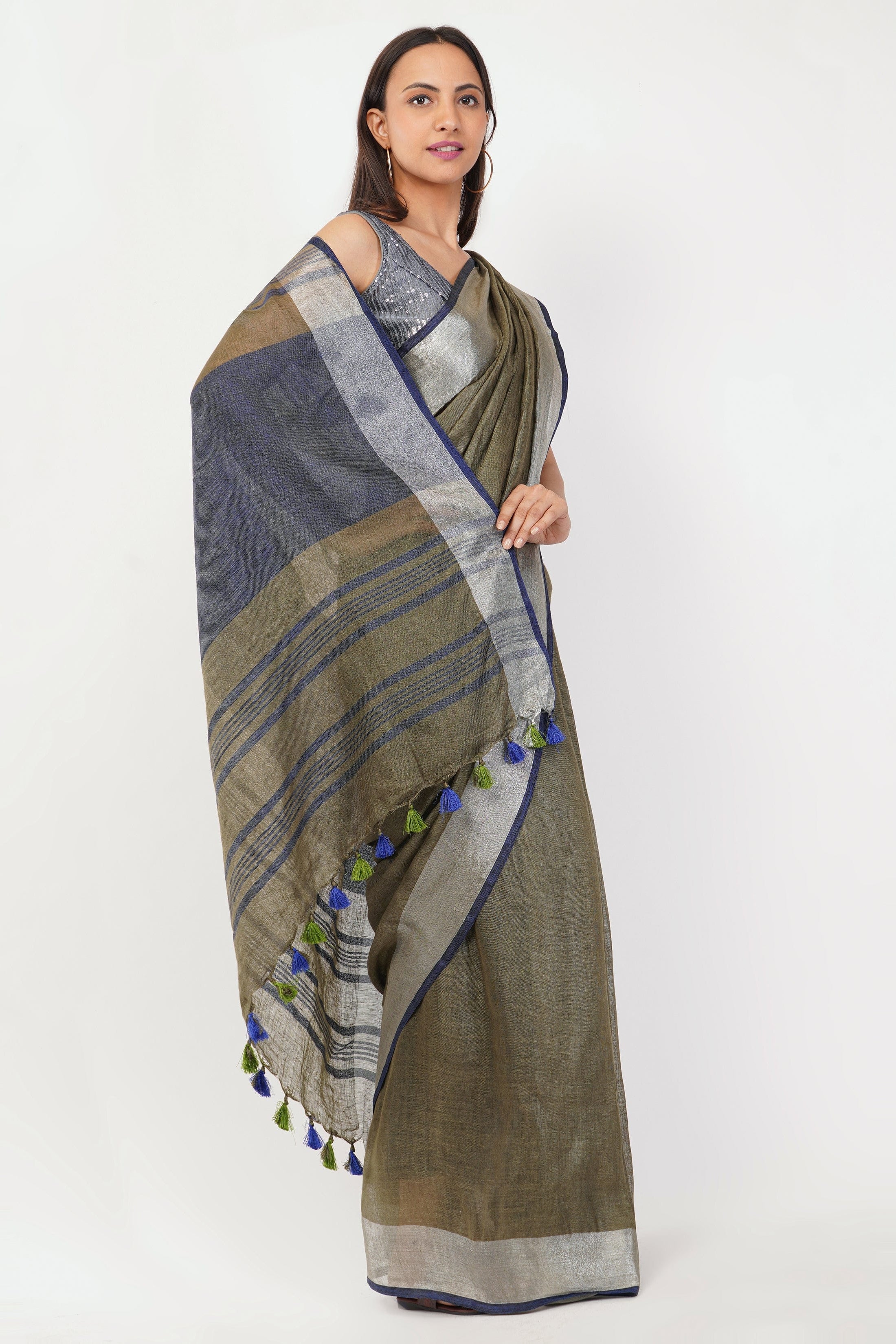 National Handloom, BGP Saree PASTEL EMBER | Linen by Linen | Indidha Saree