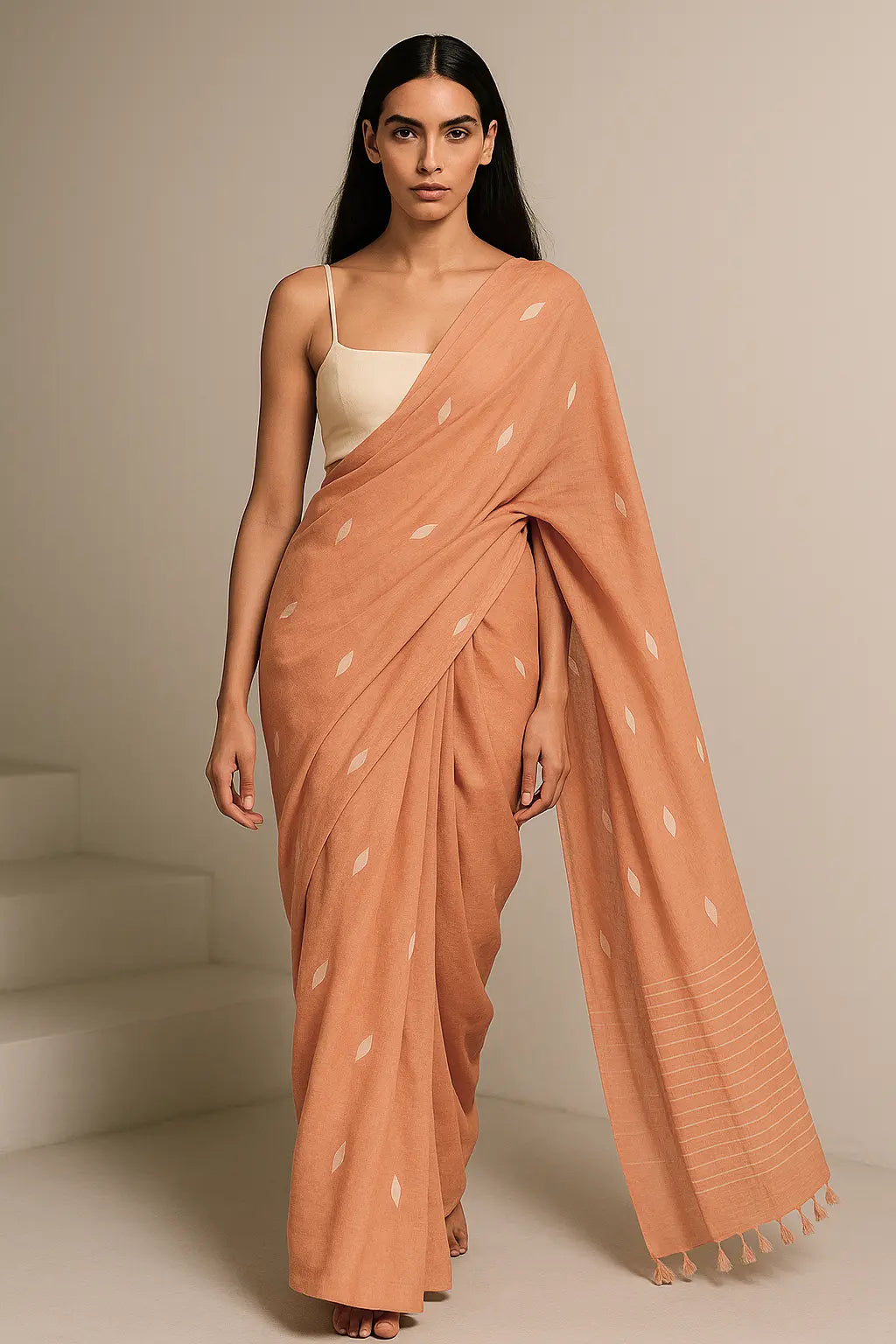 PEACH MUSE | Mul Cotton | Indidha Saree