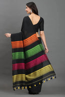 RangRaagini | Pure Cotton | Indidha Saree -  Black Handloom Cotton Saree with Multicolor Pallu | Indidha  Shop this elegant black handloom cotton saree with vibrant multicolor pallu. Soft, breathable, and artisan-made. Perfect for every mood & moment.